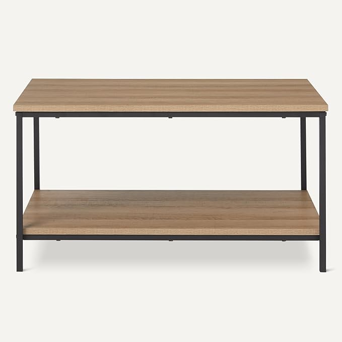 Amazon Basics Rectangular Coffee Table with Bottom Shelf, Living Room Center Table, Wooden, 19.9" D x 31.5" W x 16.5" H