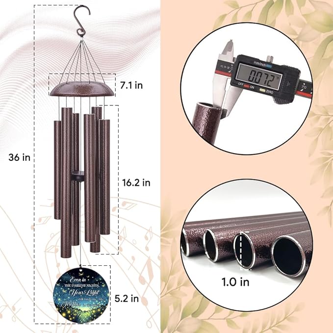 Personalized Sympathy Wind Chimes, 36inch Customized Wind Chime, Memorial Gifts for Loss of Loved One, Wind Chimes in Loving Memory of Dad/Mom, Condolences Gifts for Funeral