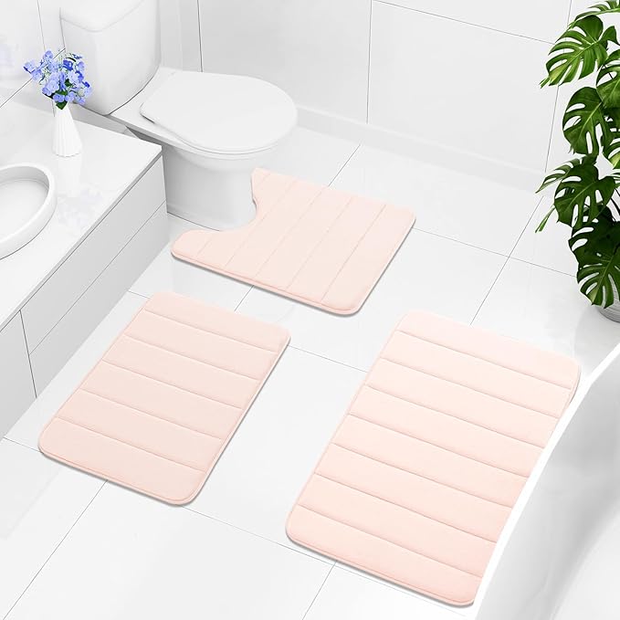 Buganda Memory Foam Bath Mat, 35.4" x 24", Ultra Soft and Non-Slip Bathroom Rugs, Water Absorbent and Machine Washable Bath Rug Runner for Bathroom, Shower, and Tub, Pink