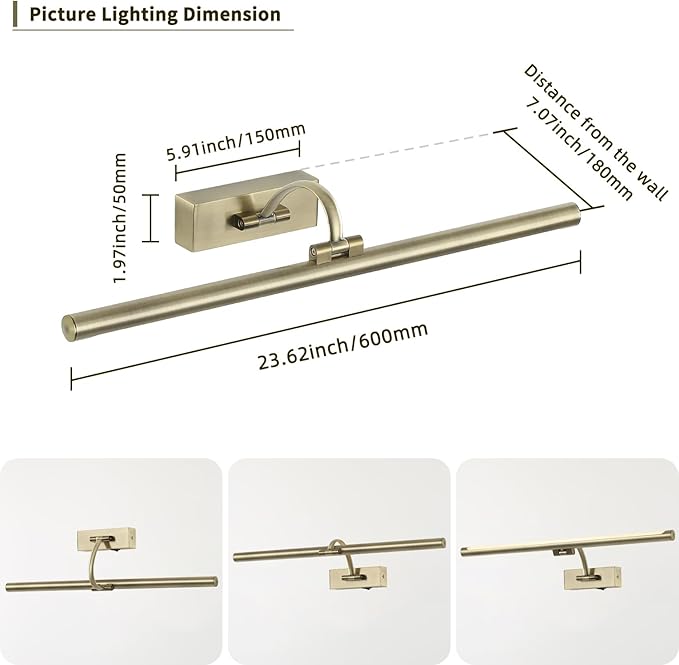 Wireless Picture Lights Rechargeable Gallery Lighting Battery Picture Frame Light with Remote and Timer, Adjustable Art Light for Paintings, Portraits, Antique Bronze Finish 24'' Inch 5W 2700K