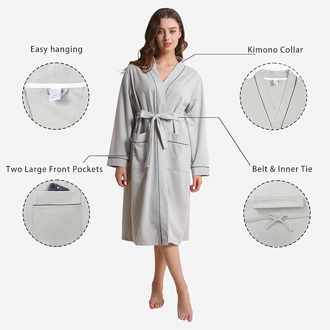 Womens Kimono Robe Lightweight Soft Bathrobe Sleepwear Loungewear with Pockets