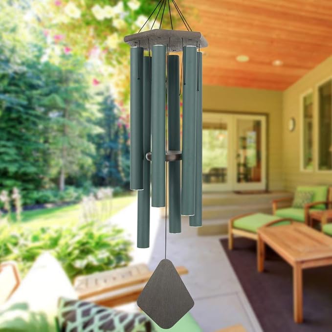 Wind Chimes Outdoor Large Deep Tone, 44 Inches Sympathy Wind Chimes Tuned Soothing Melody, Memorial Wind-Chime with 6 Heavy Tubes for Outside Decoration, Garden/Yard. Green