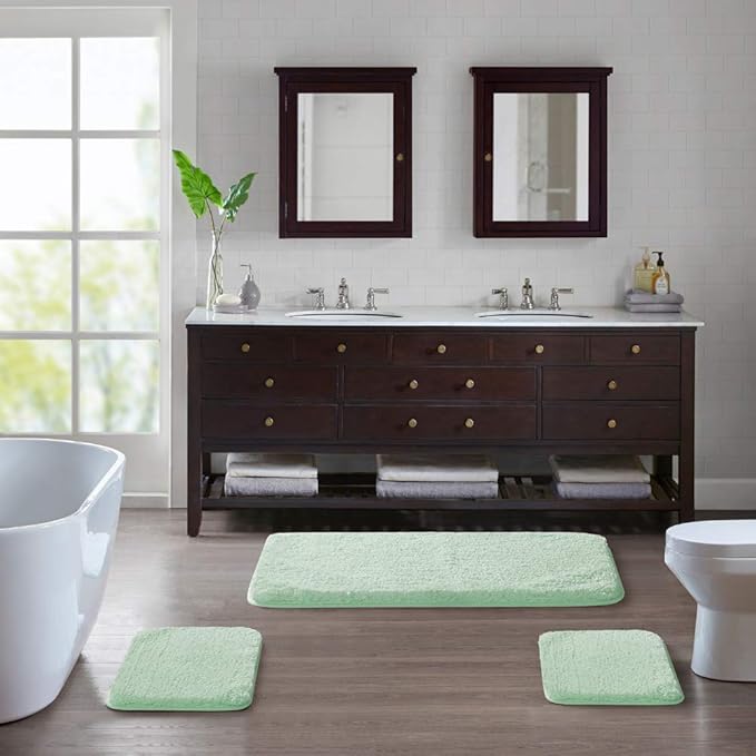 Suchtale Non Slip Bath Mat (16 x 24, Pale Green) - Soft Microfiber Shaggy Mat, Water Absorbent, Machine Washable, Thick Plush for Shower