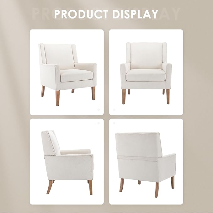 COLAMY Modern Wingback Living Room Chair, Upholstered Fabric Accent Armchair, Single Sofa Chair with Lounge Seat and Wood Legs for Office/Bedroom/Reading Spaces, Beige