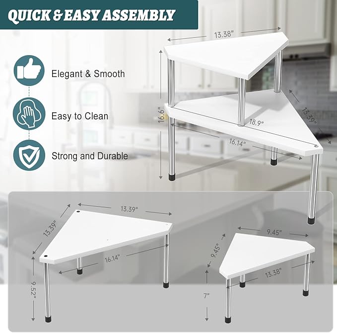 Weenson Bathroom Counter Organizer Over Sink for Toiletries Makeup, Kitchen Countertop Organizer Spice Rack for Salt, 2-Tier Corner Counter Shelf for Coffee Area Storage Dresser Table Bamboo
