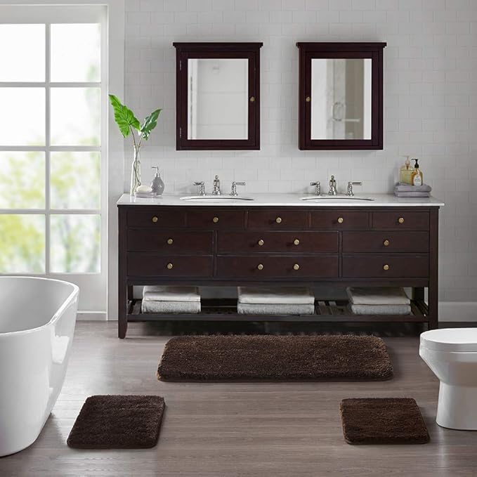 Suchtale Extra Soft and Absorbent Large Bath Mat (24 x 40, Brown) Machine Washable Microfiber Shaggy Non Slip Luxury Bathroom Floor Mats with Rubber Back