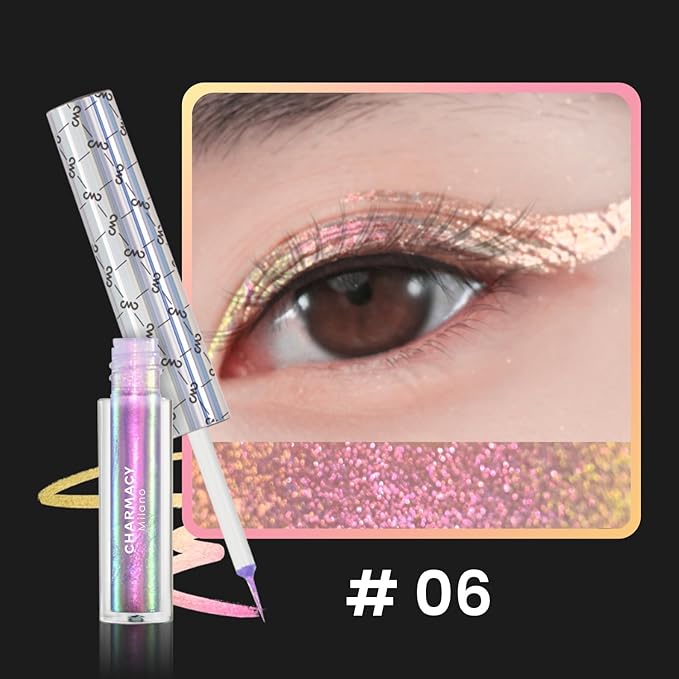 CHARMACY Chameleon Liquid Eyeliner, Liquid Glitter Eyeliner, Highly Pigmented, Metallic MultiColor Shifting waterproof Eyeliner, Ultra-Fine Tip, Longwearing, Smudge-proof (#306)