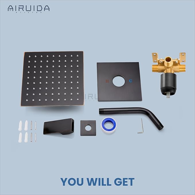 Airuida Shower Faucet Set Bathroom Rain Shower System SUS304 Stainless Steel Single Handle With Male Threads Rough-in Valve Shower Trim Kit 8 Inch Wall Mount Shower Head Oil Rubbed Bronze