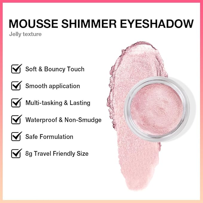 Cream Glitter Pale Pink Shimmer Metallic Eyeshadow Palette Makeup, Natural Single Mini Instant Holographic Eyeshadow For Older Women, Sombras Crema Para Ojos, Talc, Paraben & Cruelty Free