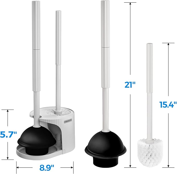 2 in 1 Toilet Plunger and Brush Set,Extended Handle Plunger,Toilet Bowl Brush Plunger Set,Bathroom Cleaning Tools,Cleaning Brush,Toilet Brush Plunger Combo,Cream Grey(21inch)