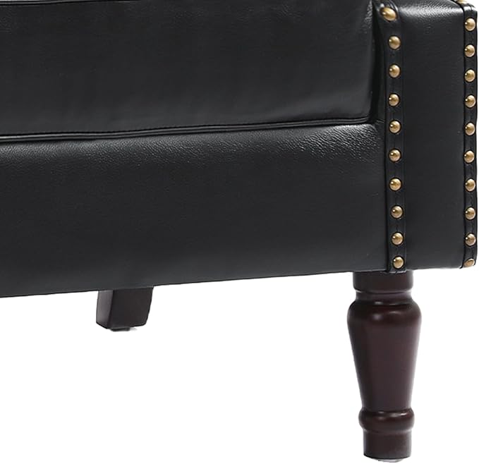 UIXE PU Leather High Back Accent Chair, Upholstered Armchair for Living Room, Retro Wingback Arm Chair Nailhead Trim Single Sofa Bedroom Reading Seat with Solid Wood Legs - Black