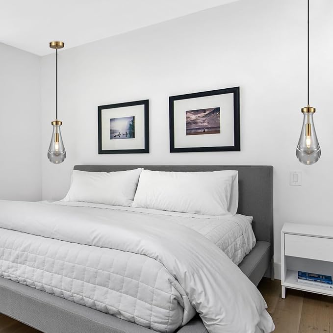 Raindrop Pendant Light Fixtures Set of 3, Brass Glass Pendant Lighting, Teardrops Modern Hanging Light for Entryway Foyer Kitchen Island Dining Living Room Hallway