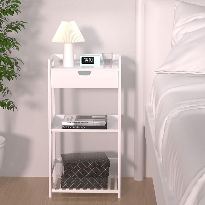 3 Tier Bamboo Bathroom Shelves with Drawer, Ladder Shelf for Bathroom Storage, Space-Saving Design, Stylish Display Nightstand, Stylish Storage Solution for Home, Living Room, Kitchen, Office