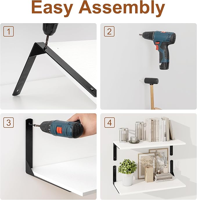 30" W x 12" D White Floating Shelves for Wall, Deep Wall Shelves with Visible Bracket for Books, Plant, Large Deep Bathroom Shelf for Storage & Display, Set of 2