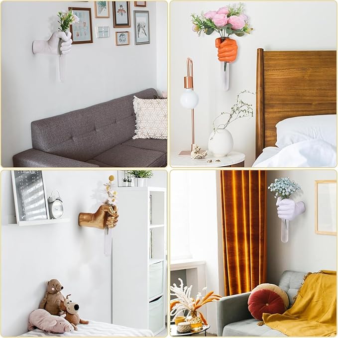 Creative Wall Hanging Sculpture, Funky White Hand Vases Home Decor, Artistic Hanging Hand Sculptures with Test Tube Vases, Unique Wall Art Statue