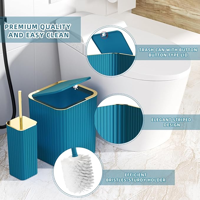 Bathroom Accessories Set - Gorgeous Bathroom Set, 10PC Teal Bathroom Accessory Set, Toilet Brush, Trash Can, Qtip Holder Dispenser & Soap Dispenser