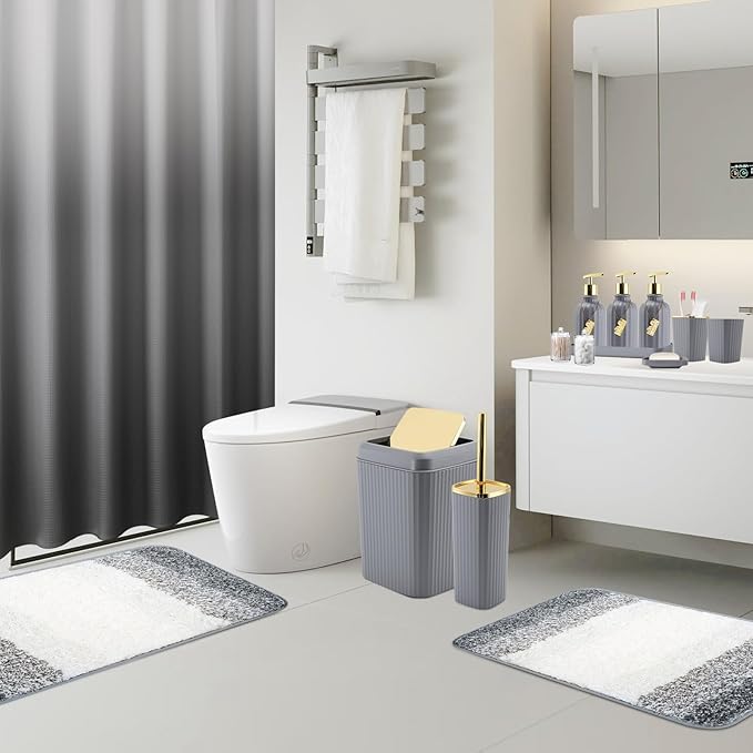 32PCS Bathroom Set Bathroom Sets with Shower Curtain and Rugs Grey Bathroom Accessories,Shower Curtain Set,Bathroom Rug Set with Bathroom Trash Can
