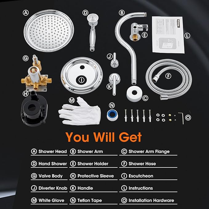 Shower System with Rain Shower Head, Handheld Spray, Rough-in Valve and Trim Kit 9 Inch Bathroom Luxury Rain Mixer Shower Complete Combo Set Wall Mounted High Pressure Shower Faucet Set Chrome