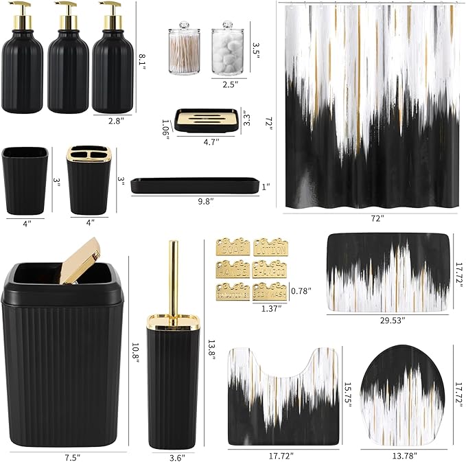 32PCS Bathroom Sets with Shower Curtain and Rugs-Purple Bathroom Accessories,Non Slip Bathroom Rugs Set with Toilet Lid Cover, Waterproof Shower Curtain, 3PC Soap Dispenser with Trash Can