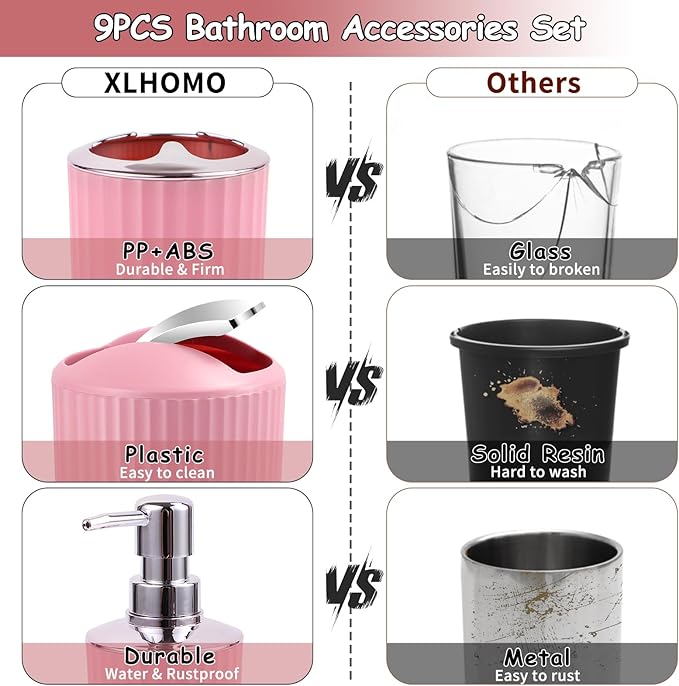 24 PCS Pink Bathroom Accessories Set with Shower Curtain and Rugs, Bathroom Sets with Extra Soft and Absorbent Bath Rugs Shower Curtain Pink Bathroom Sets for Bath