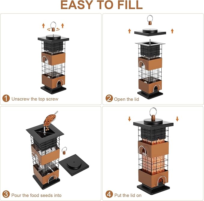 Auslar Bird Feeder, Metal Squirrel Proof Bird Feeders for Outdoors Hanging, 2.5LB Capacity Squirrel Proof Wild Bird Feeders for Outside and Garden Decoration Yard Decor