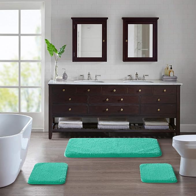 Suchtale Non Slip Bath Mat, Soft Microfiber Shaggy Bathroom Rug, Machine Washable, Thick Plush Shower Mat (20 x 32 Turquoise)