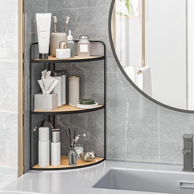 Bathroom Counter Organizer,Countertop Organizer,Vanity Organizers,Bathroom Storage,Bathroom Sink Organizers,Counter Shelf,Corner Counter,Corner Shelves(Black-Burlywood)
