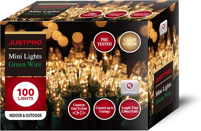 100LIGHTS WARM WHITE Extra-Bright With End Connectors Christmas Decorative Lights 5.98m UL Certified Mini String Light Set Waterproof for Home Garden Holiday Christmas Tree Party Patio Wedding