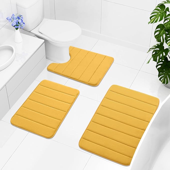 Buganda Memory Foam Bath Mat, 59" x 20", Ultra Soft and Non-Slip Bathroom Rugs, Water Absorbent and Machine Washable Bath Rug Runner for Bathroom, Shower, and Tub, Yellow
