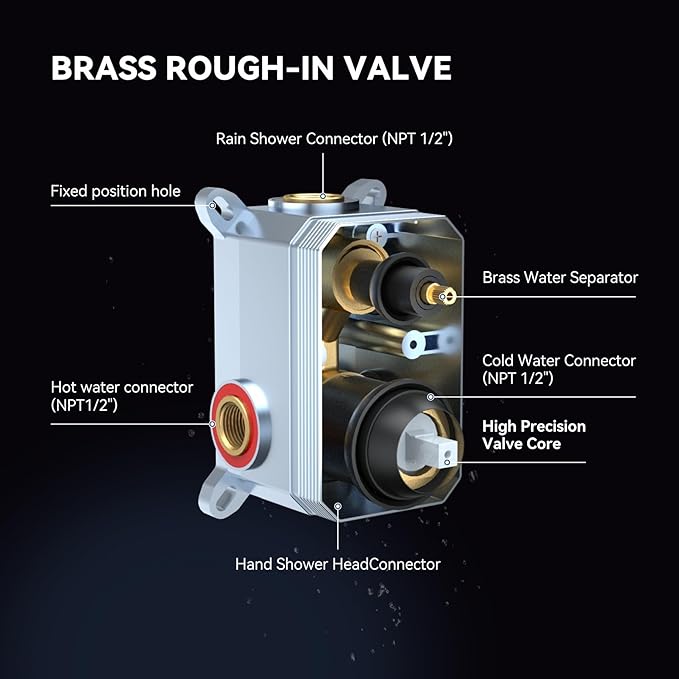 ELLO&ALLO Bathroom Shower Faucet Set Mixing Valve and Trim Kit, Complete Shower System with Rough-in Valve, Brushed Gold