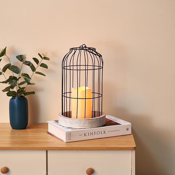 PHOSPHOR Rustic Farmhouse Decor Lantern Set of 2 Modern Farmhouse Decorative Indoor for Kitchen Fireplace Centerpiece Table Dinning Living Room