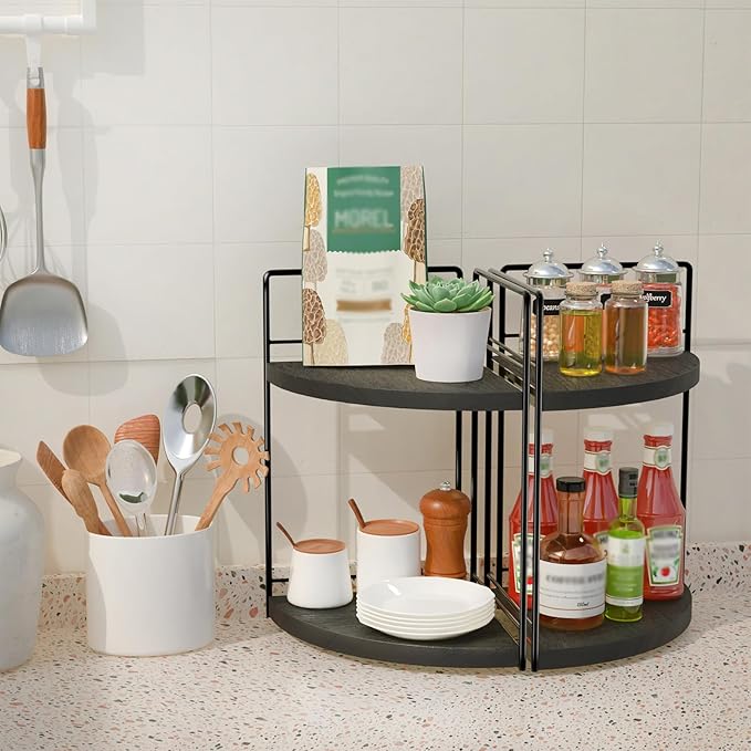 2 Pack Bathroom Counter Organizer,2 Tier Corner Bathroom Counter Organizer,Black Wooden Vanity Organizer for Bathroom Organizers and Skincare Cosmetics Dresser Storage