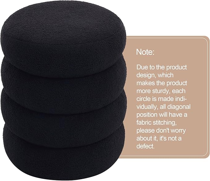 ONEVOG 16 Inch Small Ottoman Foot Rest, Sherpa Storage Ottoman for Toys, Black Vanity Stool Soft Tufted Fabric Pouf, Footstool Seat for Living Room, Dorm, Bedroom