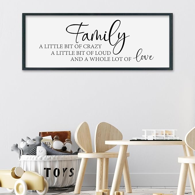 SRSZHIYUE Family A Little Bit Of Crazy Loud Sign Wall Decor Art 32"×12" Large Wood Framed Wall Hanging (Black)