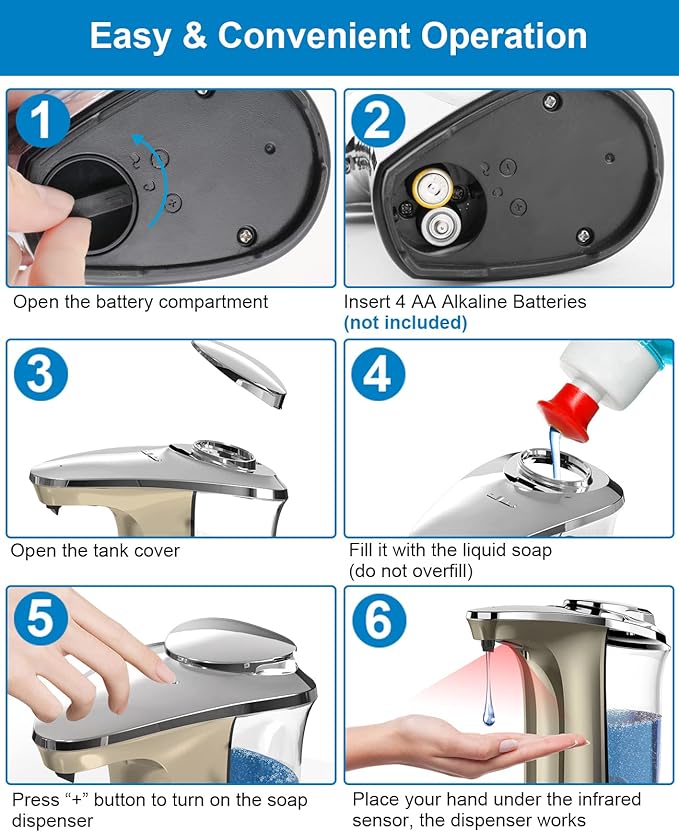 Automatic Soap Dispenser, Touchless Dish soap Dispenser 17oz/500ml with Upgraded Infrared Sensor, 5 Adjustable Soap Dispensing Levels, Liquid Hand soap Dispenser for Bathroom & Kitchen