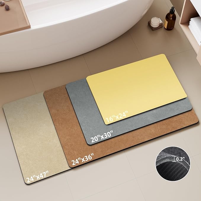 Bathroom Mat Quick Dry, Bathroom Rugs Non Slip Washable Thin Absorbent Bath Mat Fits Under Door Bathroom Floor Mat Perfect for Bath, Shower, or Sink 24"x70" Light Yellow