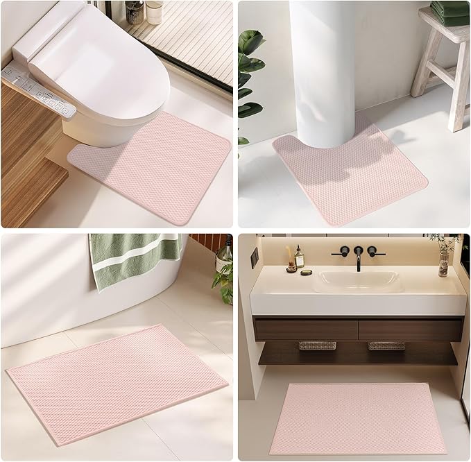 Bathroom Runner Rugs, Long Bath Mat Runner Washable Thin Quick Dry Low Pile Bathroom Runner Rugs Non Slip, Pink 16"x60"