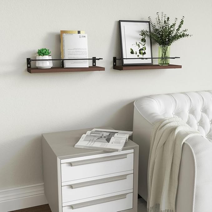 RICHER HOUSE Floating Shelves, Small Wall Shelf for Bathroom Decor, Rustic Wall Mounted Wood Shelves Set of 2, Bathroom Organizer Over Toilet Storage, Kitchen Shelf - Rustic Brown