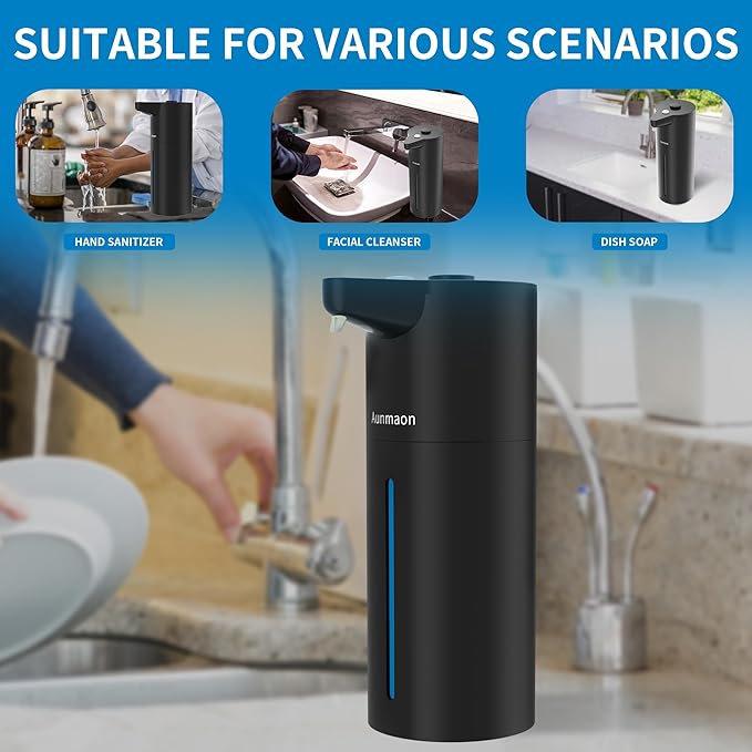 Automatic Soap Dispenser Touchless, Hands-Free, Multi Adjustable Volume, Long Battery Life, Compatible with Thick & Thin Dish/Hand Soap for Bathroom and Kitchen, Easy for Toddlers, Black