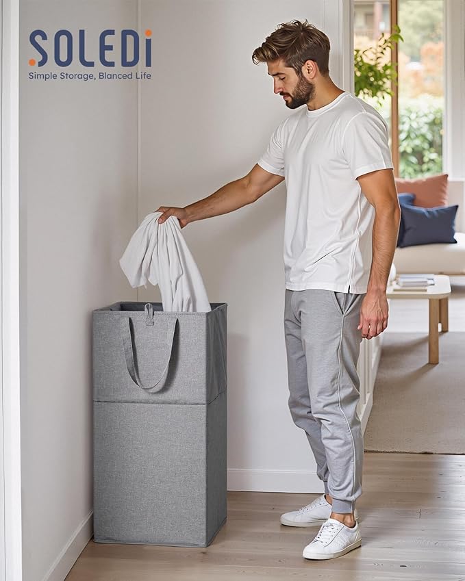 SOLEDI Freestanding Strong Transformable Laundry Hamper, Dual-Function Design, Large Collapsible Laundry Basket with Extended Handles, Easy to Carry, Clothes hamper for laundry(75L,Grey)