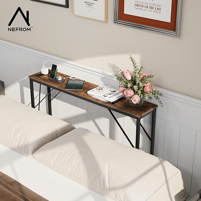 47.2'' Console Table, Skinny Entryway Table with Fast-Charging Station, Narrow Long Sofa Table, Behind Slim Couch Table for Entrance, Hallway, Living Room Decor ST-BR120-1