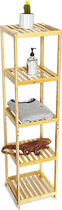 Bam & Boo - 5-Tier Multipurpose Square Shelf Modern Natural Bamboo - for Living Room, Bedroom, Office, Kitchen, Pantry(55” x 13.4” x 13.4”)