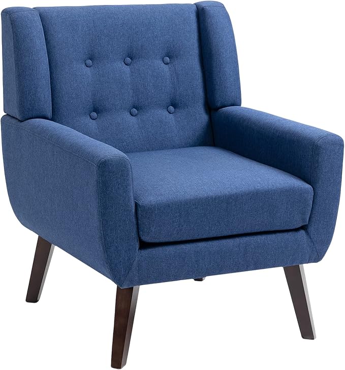 UIXE Accent Chair, Modern Upholstered Armchair in Fabric for Living Room, Comfy Club Arm Chairs Single Sofa Button Tufted Bedroom Reading Seat - Blue, Set of 4