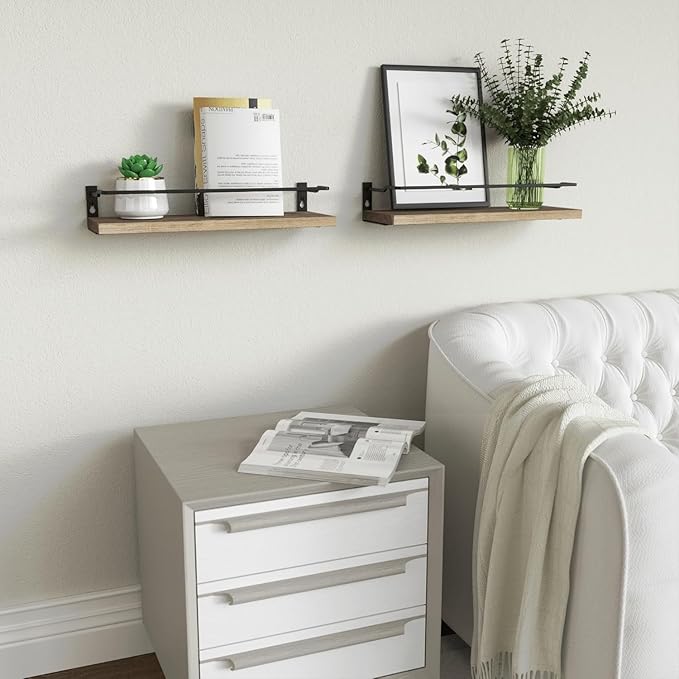 RICHER HOUSE Bathroom Shelves, Guard-Rail Floating Shelves for Wall, Wall Mounted Shelves Set of 2, Cute Bathroom Organizer Decor, Over Toilet Storage Small Shelf for Kitchen - Carbonized Black