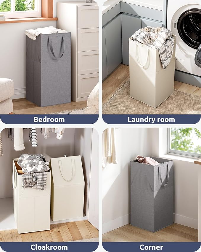 SOLEDI Freestanding Strong Transformable Laundry Hamper, Dual-Function Design, Large Collapsible Laundry Basket with Extended Handles, Easy to Carry, Clothes hamper for laundry(75L,Beige)