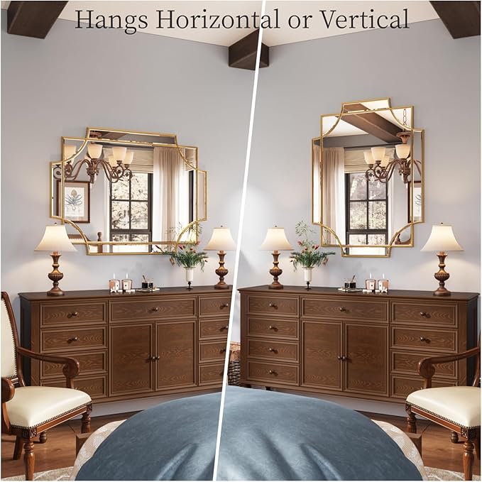 Kelly Miller 32"x48" Large Gold Mirror for Wall, Modern Decorative Mirror Rectangle Wall Vanity Mirror Bevelled Full Length for Bathroom Living Room Bedroom Farmhouse Fireplace Entryway