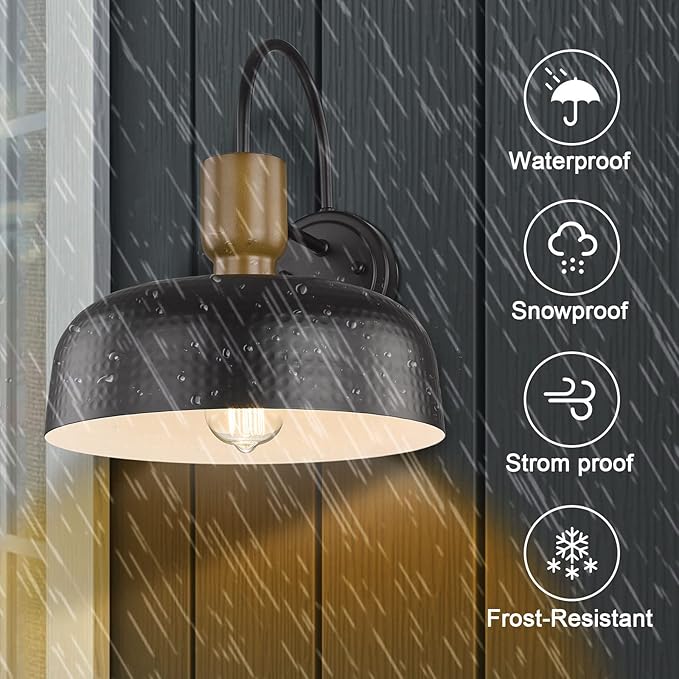 Outdoor Barn Light Gooseneck Barn Light, Farmhouse Exterior Wall Mount Light Vintage Wall Lighting Fixture Industrial Sconce Lantern for Porch, Entryway, Garage, Black, 2 Pack