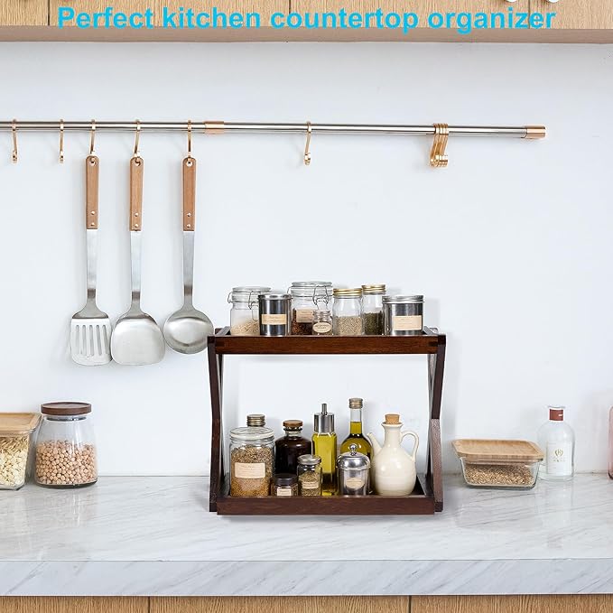 Bathroom Counter Organizer with Basket, Wooden Sink Shelf for Vanity Storage, Storage Organizers for Bathroom, Kitchen, Dresser (Brown-Brown)