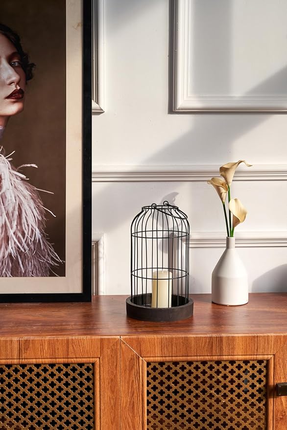PHOSPHOR Home Decor Candle Lanterns, Set of 2 Rustic Cage Candle Holder, Tian Yuan Nong she,for Living Room, Fireplace Mantle, Dining Table Centerpieces Home Kitchen Decor