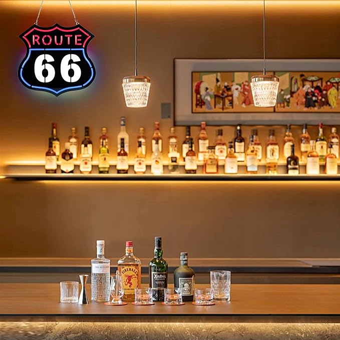 Ultrathin Route 66 Neon Sign Art Wall Lights for Bedroom Windows Glass Hotel Pub Cafe Wedding Birthday Party Gifts